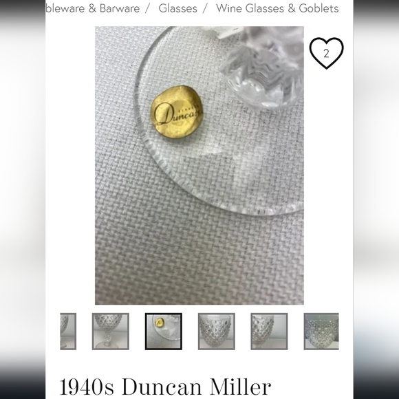 Vntg (2) 10oz Hobnail Clear Delightful Goblets by Duncan & Miller Glass - Picture 6 of 13